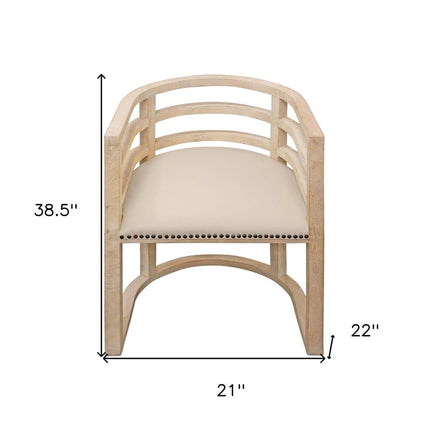Ivory and Natural Upholstered Linen Curved Back Dining Arm Chair HomeRoots