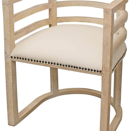 Ivory and Natural Upholstered Linen Curved Back Dining Arm Chair HomeRoots