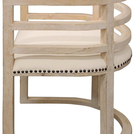 Ivory and Natural Upholstered Linen Curved Back Dining Arm Chair HomeRoots