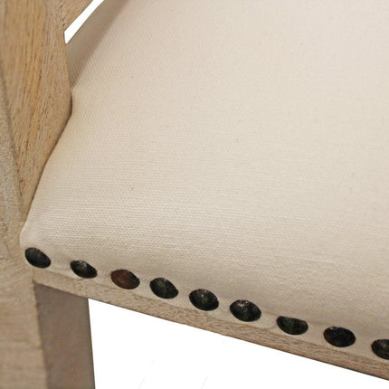 Ivory and Natural Upholstered Linen Curved Back Dining Arm Chair HomeRoots