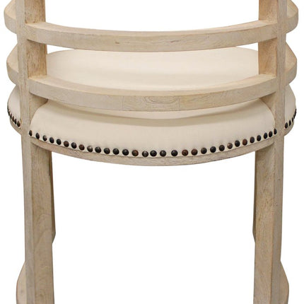 Ivory and Natural Upholstered Linen Curved Back Dining Arm Chair HomeRoots