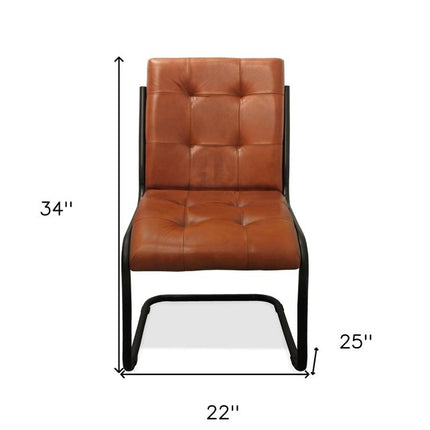 Tufted Cinnamon and Black Upholstered Leather Dining Side Chair HomeRoots