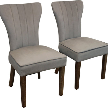 Set of Two Gray And Brown Upholstered Velvet Dining Parsons Chairs HomeRoots