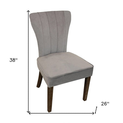 Set of Two Gray And Brown Upholstered Velvet Dining Parsons Chairs HomeRoots