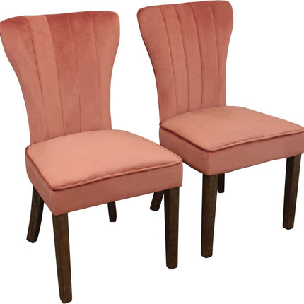 Set of Two Blush and Brown Upholstered Velvet Dining Parsons Chairs HomeRoots