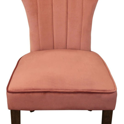 Set of Two Blush and Brown Upholstered Velvet Dining Parsons Chairs HomeRoots