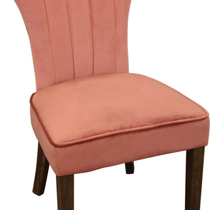 Set of Two Blush and Brown Upholstered Velvet Dining Parsons Chairs HomeRoots