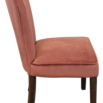 Set of Two Blush and Brown Upholstered Velvet Dining Parsons Chairs HomeRoots