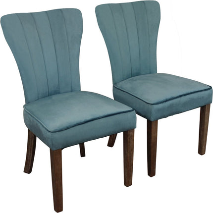 Set of Two Teal Blue and Brown Upholstered Velvet Dining Parsons Chairs HomeRoots