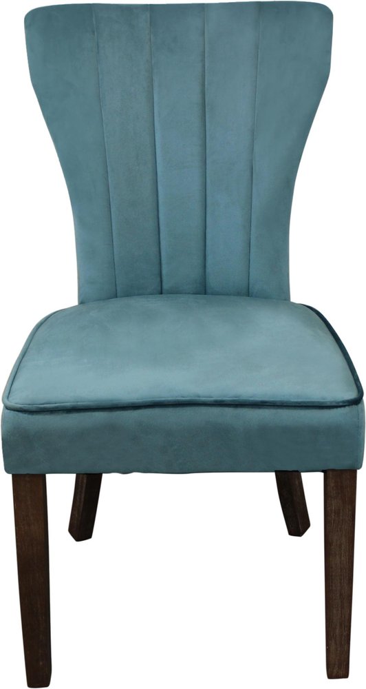 Set of Two Teal Blue and Brown Upholstered Velvet Dining Parsons Chairs HomeRoots