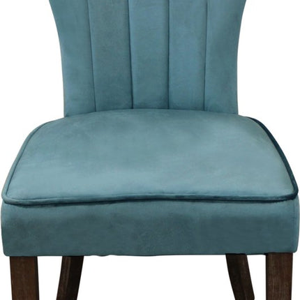Set of Two Teal Blue and Brown Upholstered Velvet Dining Parsons Chairs HomeRoots