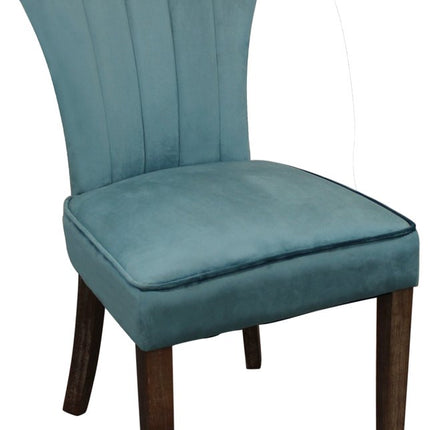 Set of Two Teal Blue and Brown Upholstered Velvet Dining Parsons Chairs HomeRoots
