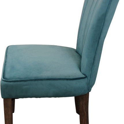 Set of Two Teal Blue and Brown Upholstered Velvet Dining Parsons Chairs HomeRoots