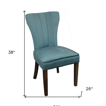 Set of Two Teal Blue and Brown Upholstered Velvet Dining Parsons Chairs HomeRoots