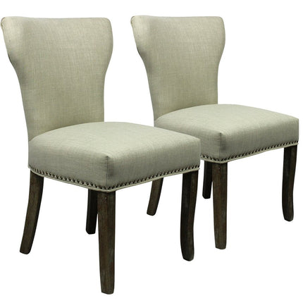 Set of Two Ivory and Brown Upholstered Fabric Dining Parsons Chairs HomeRoots