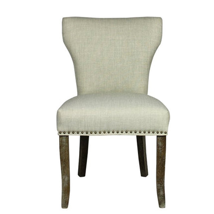 Set of Two Ivory and Brown Upholstered Fabric Dining Parsons Chairs HomeRoots