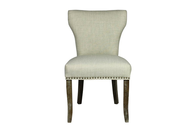 Set of Two Ivory and Brown Upholstered Fabric Dining Parsons Chairs HomeRoots