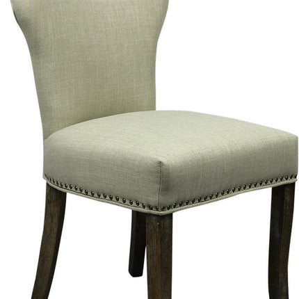 Set of Two Ivory and Brown Upholstered Fabric Dining Parsons Chairs HomeRoots