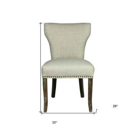 Set of Two Ivory and Brown Upholstered Fabric Dining Parsons Chairs HomeRoots