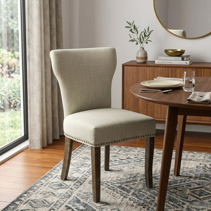 Set of Two Ivory and Brown Upholstered Fabric Dining Parsons Chairs HomeRoots