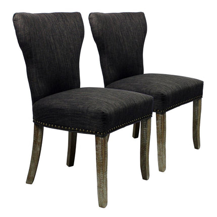 Set of Two Dark Gray And Brown Upholstered Fabric Dining Parsons Chairs HomeRoots