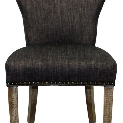 Set of Two Dark Gray And Brown Upholstered Fabric Dining Parsons Chairs HomeRoots