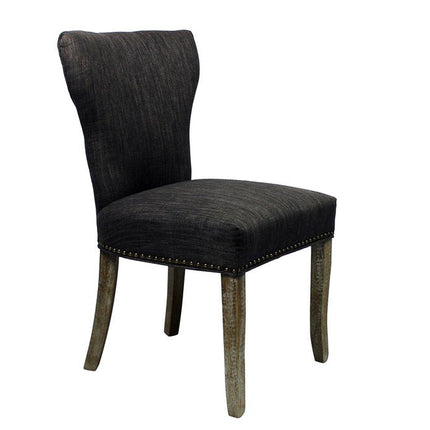 Set of Two Dark Gray And Brown Upholstered Fabric Dining Parsons Chairs HomeRoots