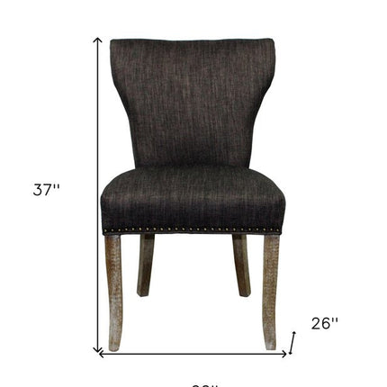 Set of Two Dark Gray And Brown Upholstered Fabric Dining Parsons Chairs HomeRoots