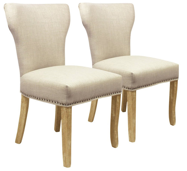 Set of Two Ivory and Natural Upholstered Fabric Dining Parsons Chairs HomeRoots
