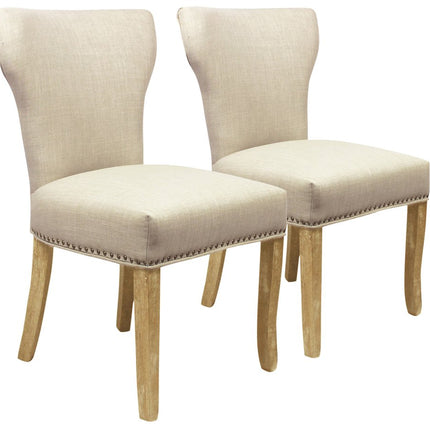 Set of Two Ivory and Natural Upholstered Fabric Dining Parsons Chairs HomeRoots