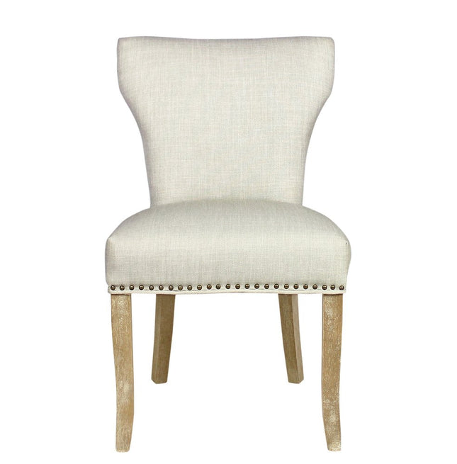 Set of Two Ivory and Natural Upholstered Fabric Dining Parsons Chairs HomeRoots