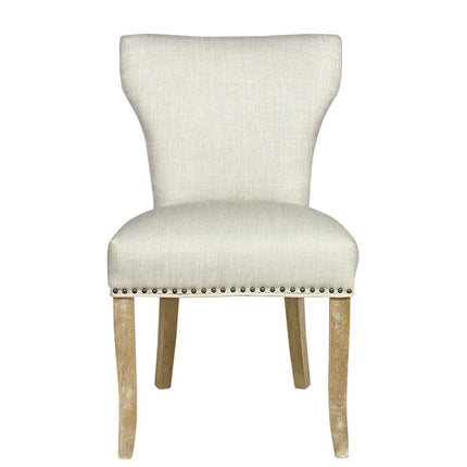 Set of Two Ivory and Natural Upholstered Fabric Dining Parsons Chairs HomeRoots