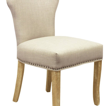 Set of Two Ivory and Natural Upholstered Fabric Dining Parsons Chairs HomeRoots