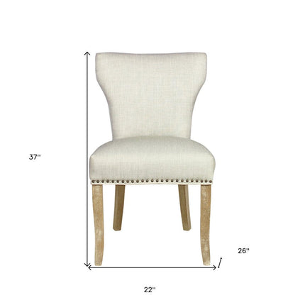Set of Two Ivory and Natural Upholstered Fabric Dining Parsons Chairs HomeRoots