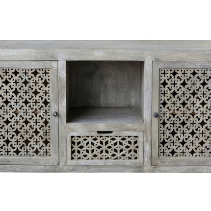 55" Gray Solid Wood Cabinet Enclosed Storage Worn TV Stand HomeRoots