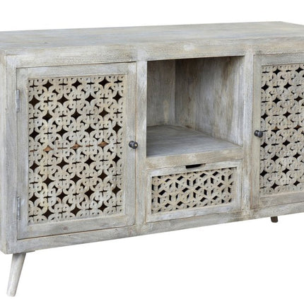 55" Gray Solid Wood Cabinet Enclosed Storage Worn TV Stand HomeRoots