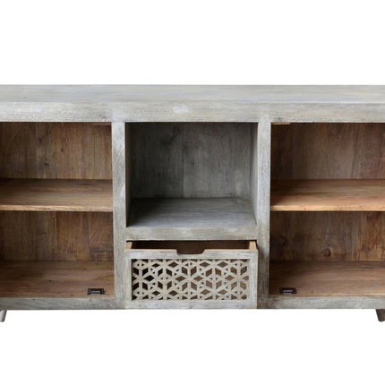 55" Gray Solid Wood Cabinet Enclosed Storage Worn TV Stand HomeRoots