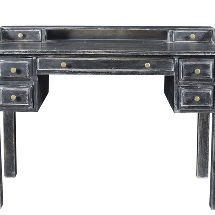 46" Black Solid Wood Writing Desk With Seven Drawers HomeRoots