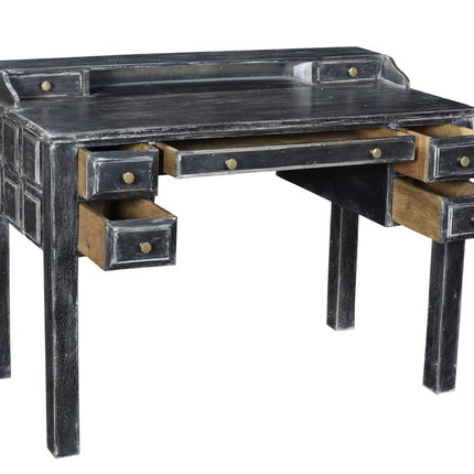 46" Black Solid Wood Writing Desk With Seven Drawers HomeRoots