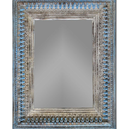 50" Blue and Silver Solid Wood Framed Accent Mirror HomeRoots
