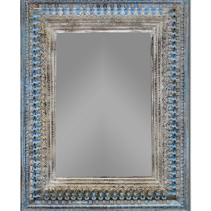 50" Blue and Silver Solid Wood Framed Accent Mirror