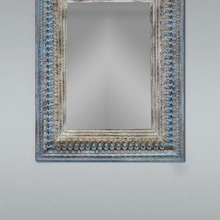 50" Blue and Silver Solid Wood Framed Accent Mirror