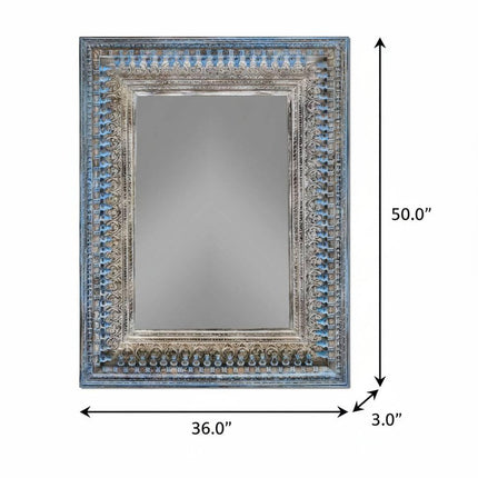 50" Blue and Silver Solid Wood Framed Accent Mirror