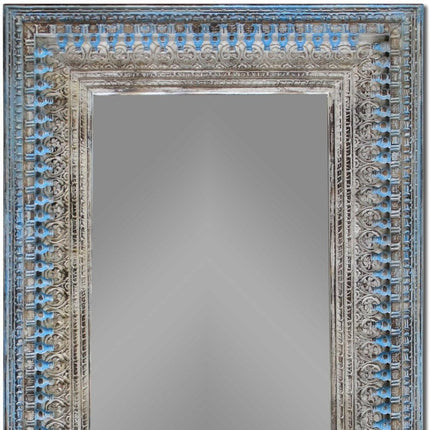 50" Blue and Silver Solid Wood Framed Accent Mirror HomeRoots