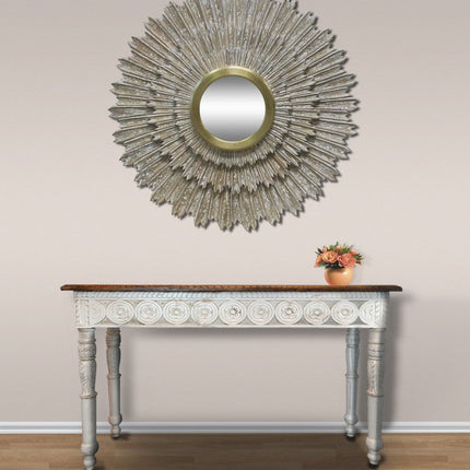 44" Antiqued Gold Sunburst Wood and Metal Framed Accent Mirror HomeRoots
