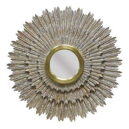 44" Antiqued Gold Sunburst Wood and Metal Framed Accent Mirror HomeRoots