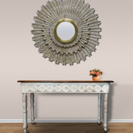 44" Antiqued Gold Sunburst Wood and Metal Framed Accent Mirror HomeRoots