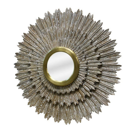 44" Antiqued Gold Sunburst Wood and Metal Framed Accent Mirror HomeRoots