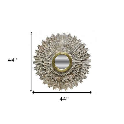 44" Antiqued Gold Sunburst Wood and Metal Framed Accent Mirror HomeRoots