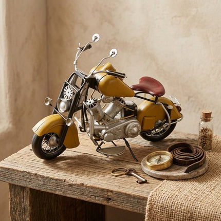 8" Yellow and Black Metal Hand Painted Model Motorcycle Tabletop Sculpture HomeRoots